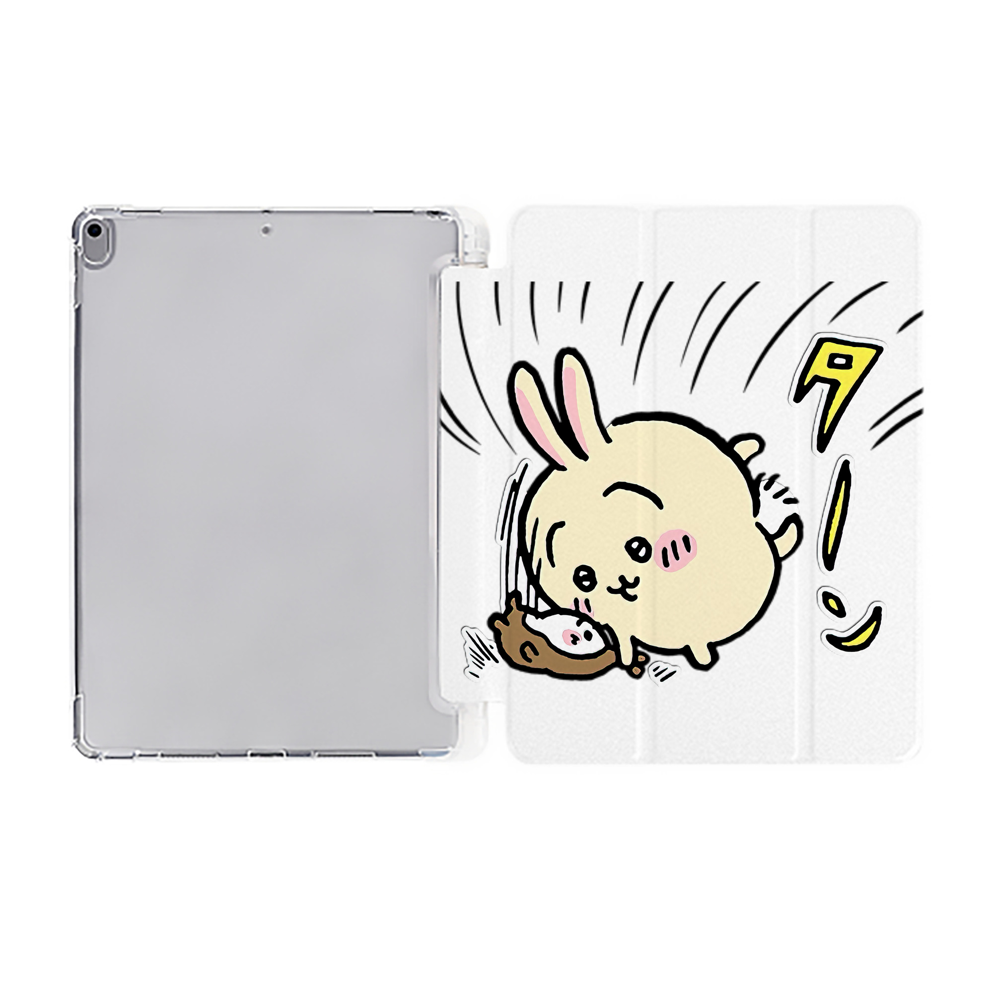 （画像用） ちいかわ うさぎ Chii-kawa usagi IPad ケース ペン収納付き 三つ折りスタンド PUレザー×シリコン 対応機種9.5/10.5/10.9インチ